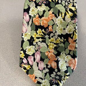 Premier Stock Floral Neck Tie Black Sage Peach Botanical Statement Tie